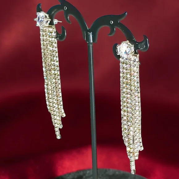 HP 🎉 Sterling Silver Diamond Chandelier Dangle Drop Earrings Romantic Boho Chic - Picture 7 of 13